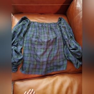 Greysn Plaid Off the Shoulder Top with Puff Sleeves $220 Size SMALL